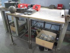 8 x steel frame/ wood top work benches Please ensure sufficient resource / handling aids are used to