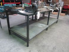 Steel frame work bench, 96" x 36", with Record bench vice Please ensure sufficient resource /