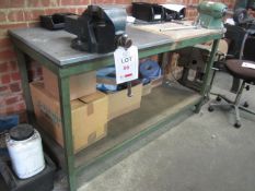 Steel frame work bench, 60" x 24", with Record No. 5 bench vice Please ensure sufficient