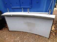 Two grey steel curved desk sections