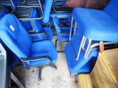 Five assorted blue cloth upholstered chairs