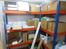 Two bays of stores racking (approx 1200mm in length) (excl. stock)