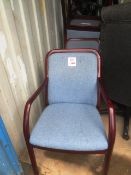 Six dark wood framed blue cloth upholstered chairs