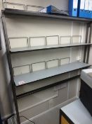 Five assorted grey steel frame shelving units (only one in image)