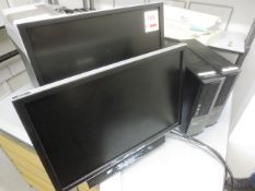 Two Dell Optiplex 3020 desktop PCs, and two flat screen LCD monitors