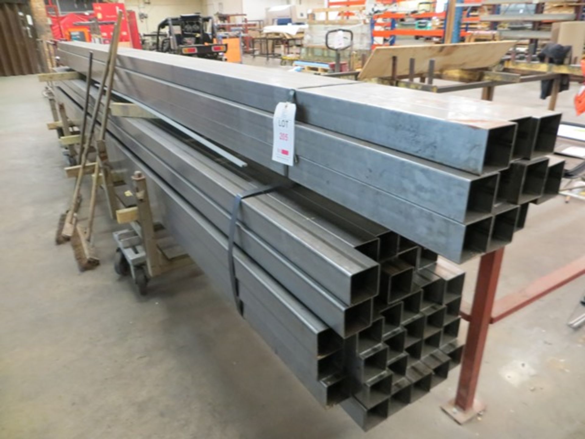 Square Box Section Racking Approx forty lengths of steel square box section 6m x 8cm