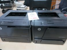 Two Hewlett Packard Laserpro 400 M401 dn Laser Printers