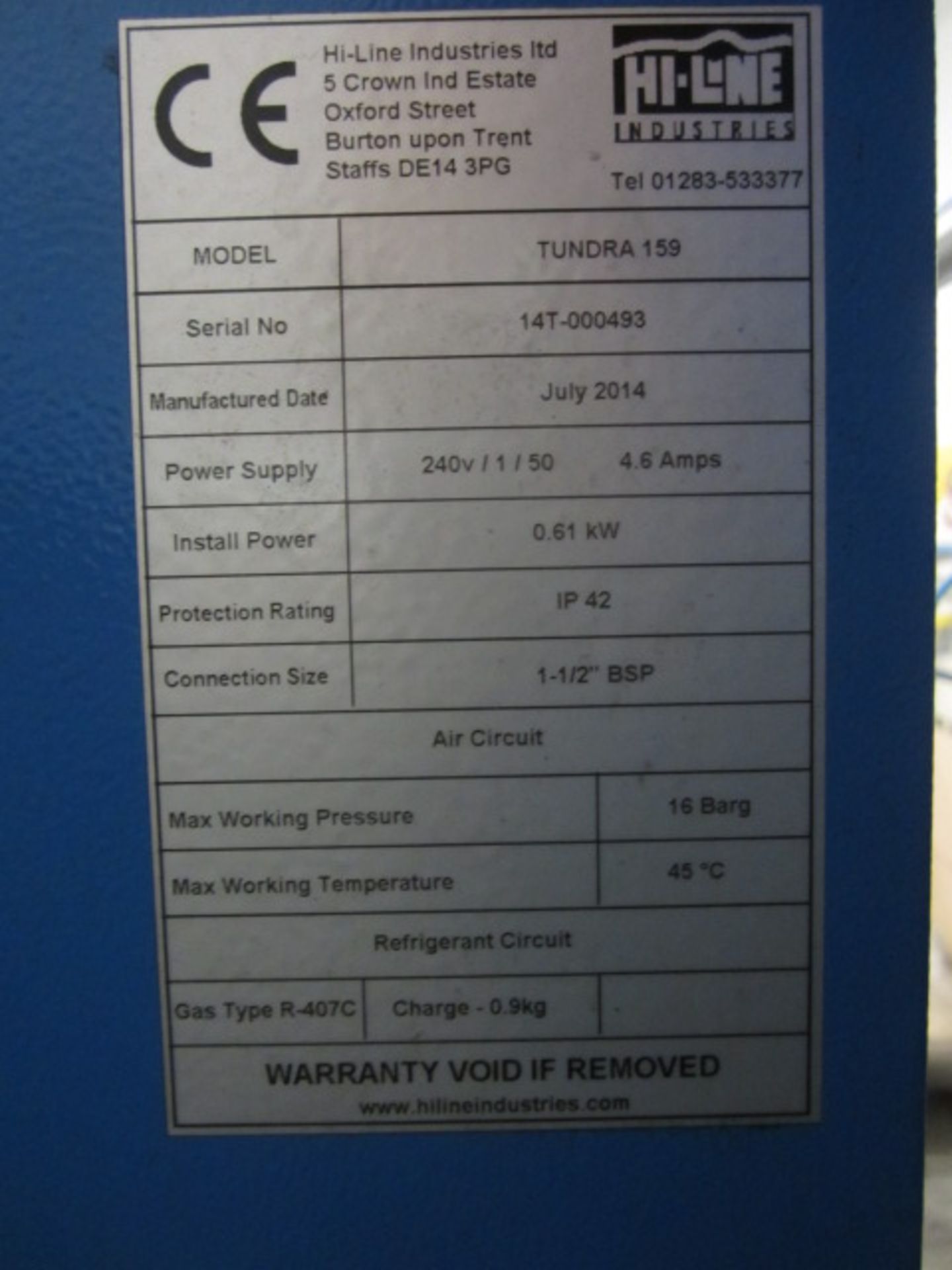 Atlas Copco GA18USDT air compressor, serial no: AP1825027 (2014), Tundra Refrigerant air dryer and - Image 12 of 13