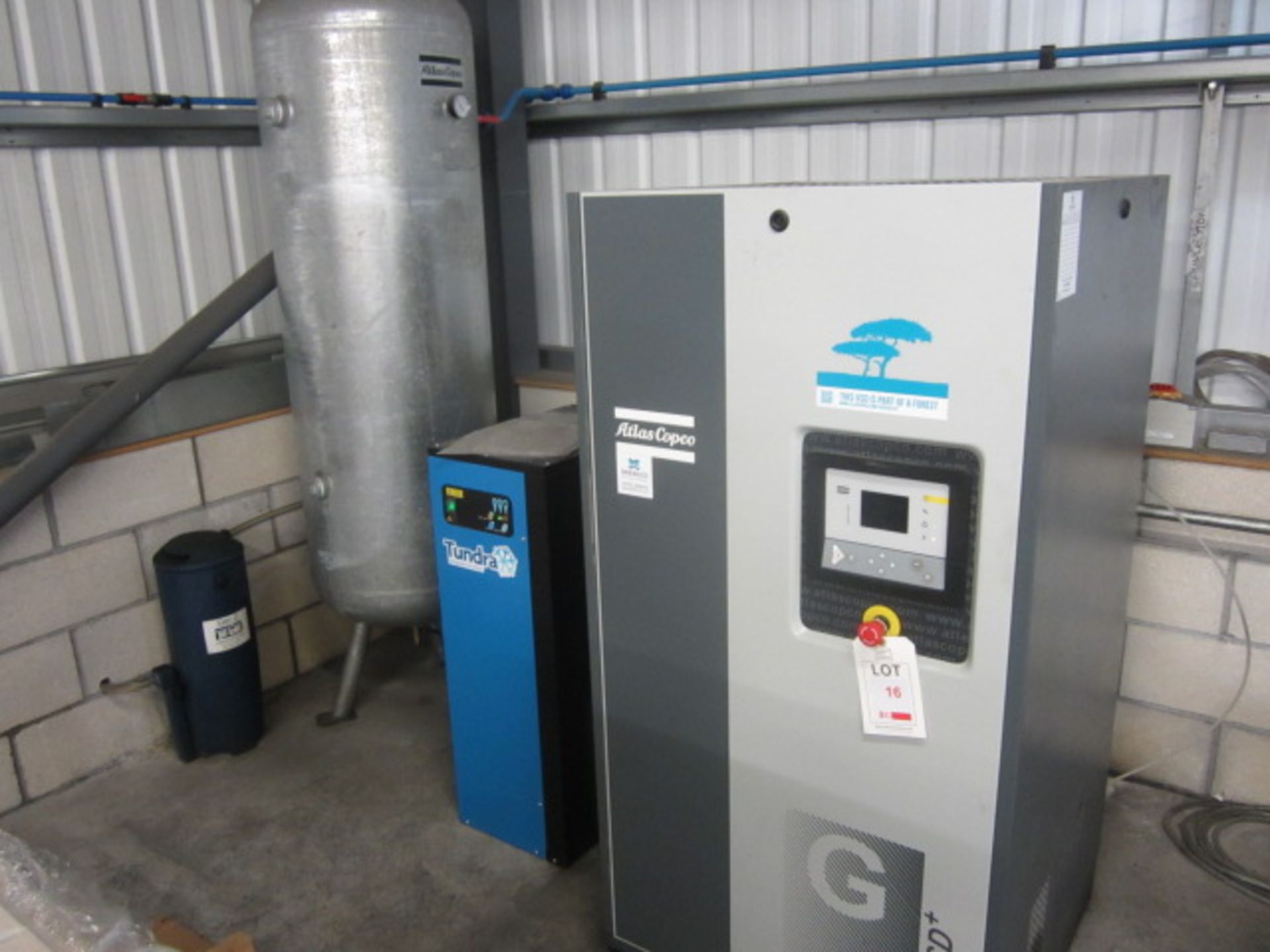 Atlas Copco GA18USDT air compressor, serial no: AP1825027 (2014), Tundra Refrigerant air dryer and