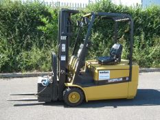 Caterpillar EP20KT three wheel battery operated forklift truck, serial number ETB5A-75764, 2000Kg