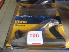 2 x Irwin Record SP4 wood planes, unused