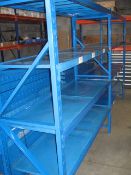 A run of 5 x bays (6 uprights) of blue metal boltless store type racking comprising of 6 uprights at