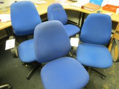 Three swivel & tilt chairs blue cloth