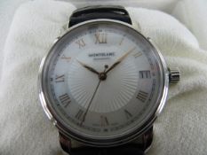 Montblanc Traditional Automatic White MOP Dial Ladies Date Watch 32mm with black alligator leather