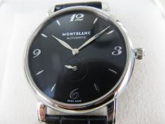 Montblanc Star Classique Automatic Steel Watch Small Second 39mm Black Dial with black alligator