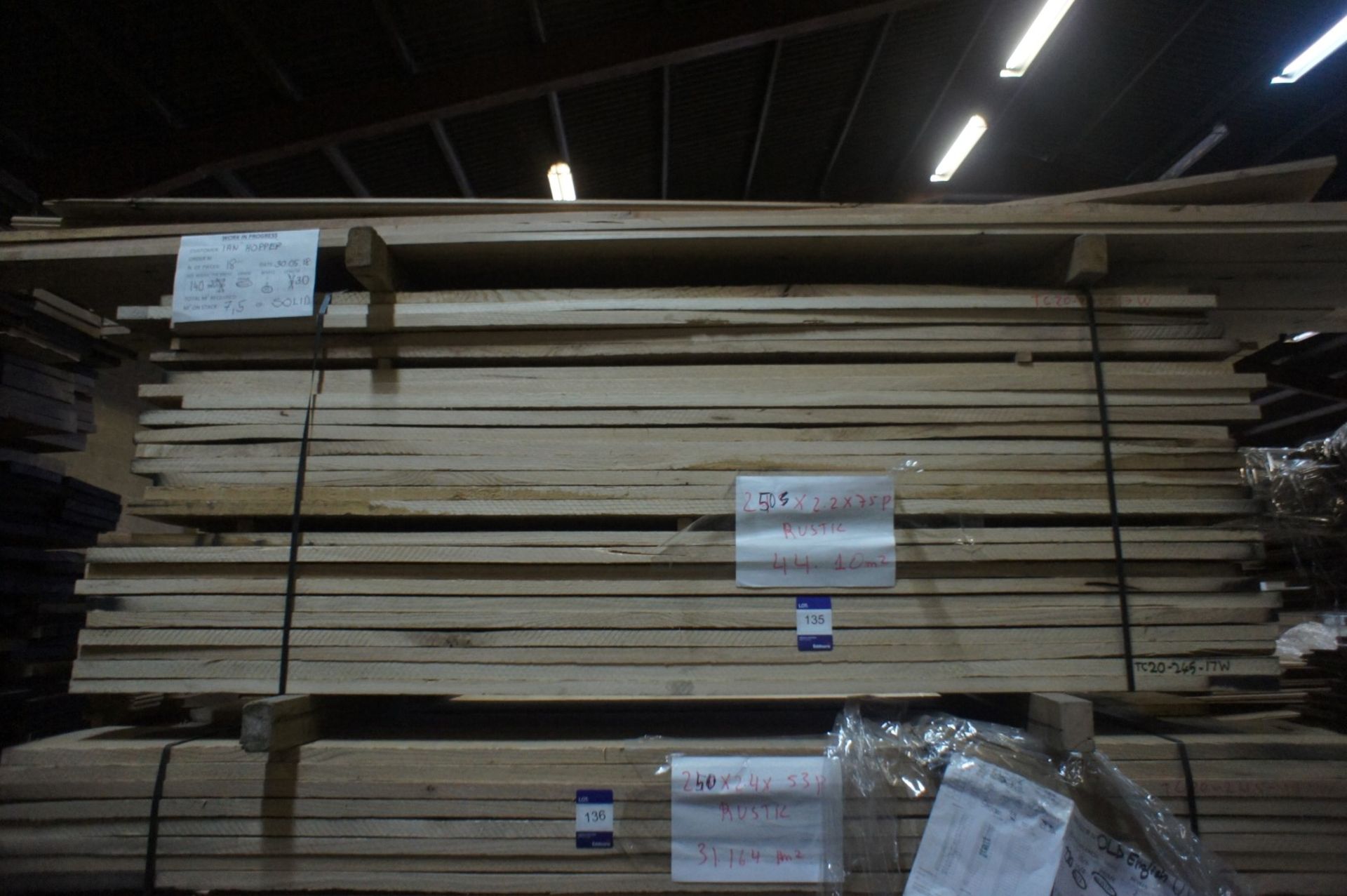 * Oak Lumber - 75 pcs, 250 x 2200mm Please note there is a £5 plus VAT lift out fee on this lot. - Image 2 of 2