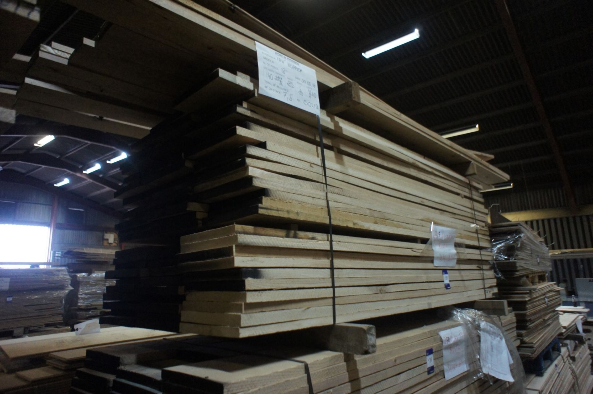 * Oak Lumber - 75 pcs, 250 x 2200mm Please note there is a £5 plus VAT lift out fee on this lot.