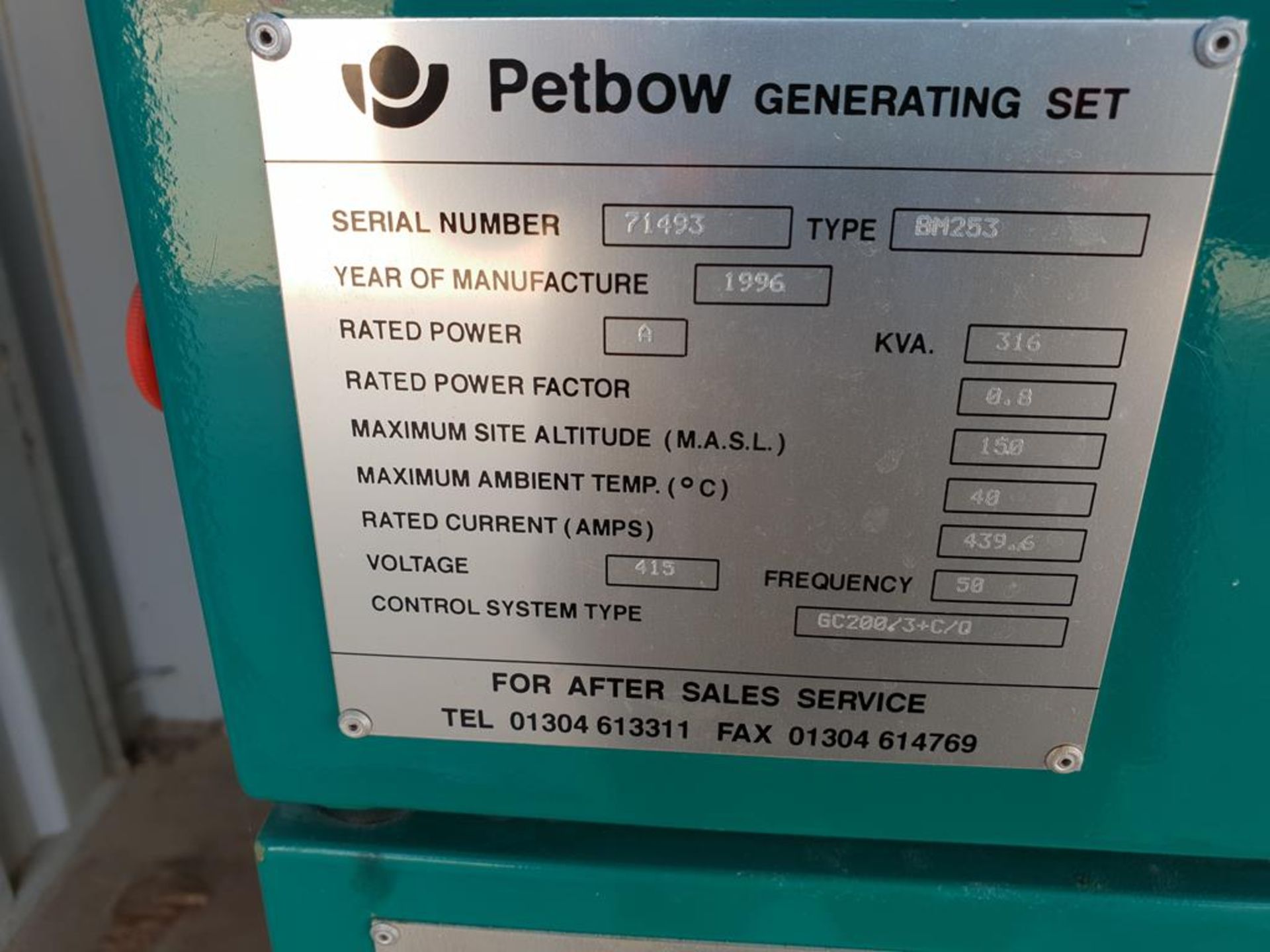 * Petbow 316KVA Standby Generator. A 1996 Petbow 316KVA Skid Mounted Diesel Generator with Cummins - Image 3 of 8