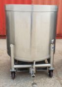 * Stainless Steel 750 Litre Mobile Tank. A Stainless Steel 750 Litre Mobile Tank with removable