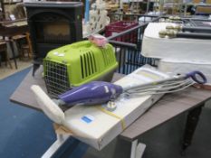 A Prolectrix Electric Fireplace, Animal Transport Cage, Genie Steam Cleaner and a 'Neat & Tidy'