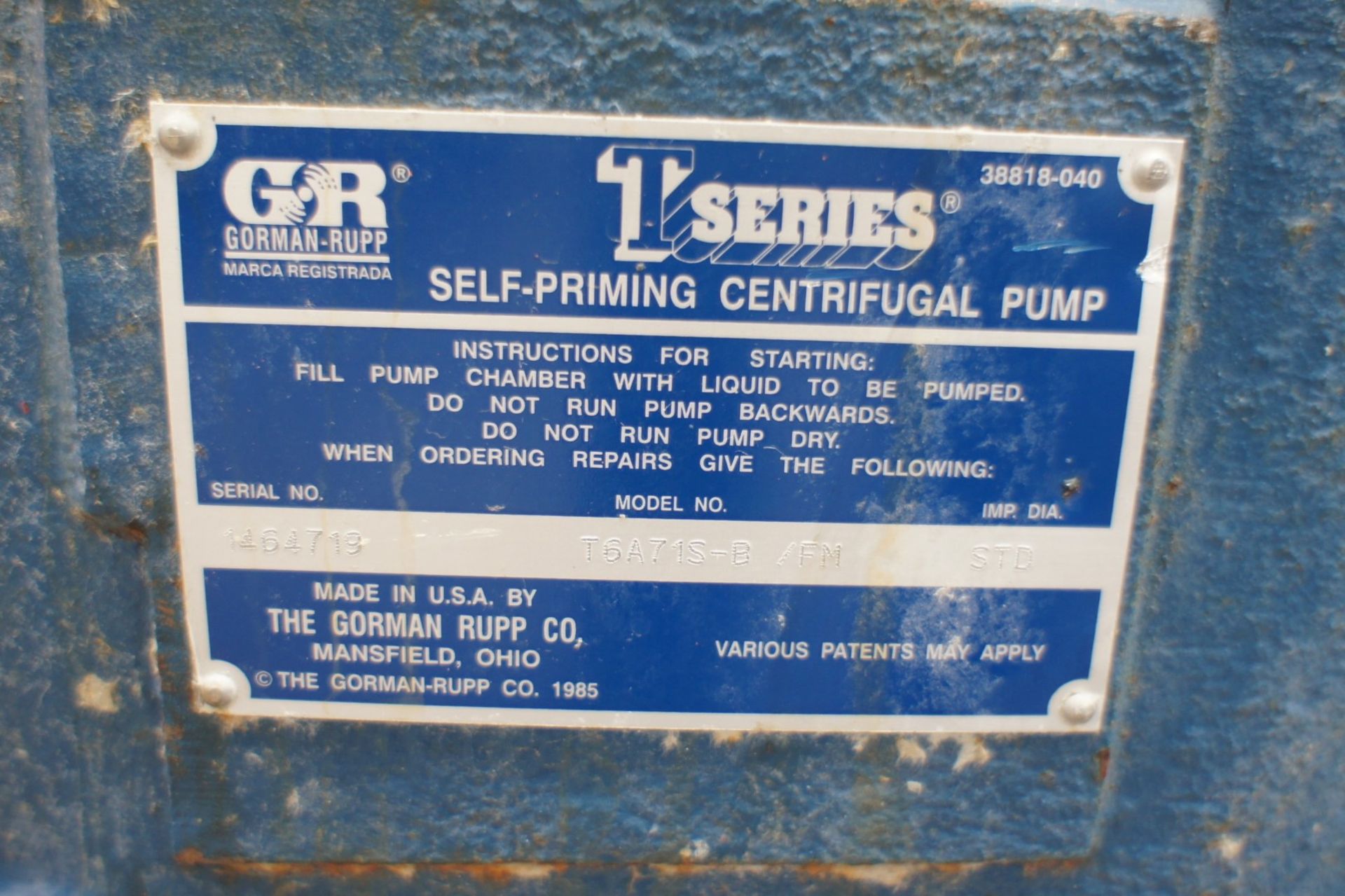 * Gormann Rupp 'T' Series self-priming centrifugal pump, T6A715-B/FM - Image 3 of 3