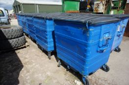 * 5 Various Wheeled Industrial Steel Dumpsters with lids