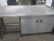 * A s/steel Irregular Topped Preparation Table with Storage Unit and Splashback. Please note there
