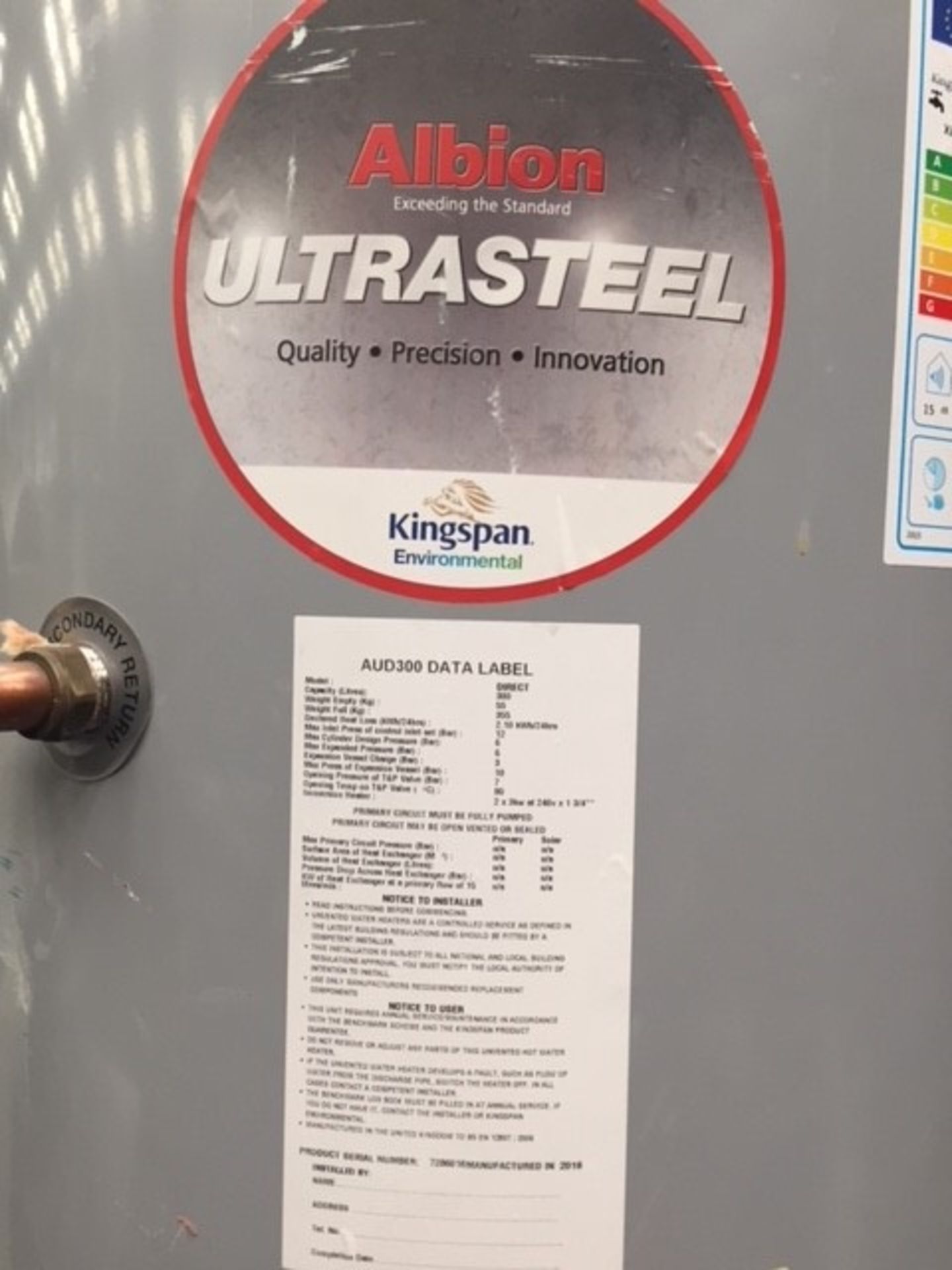 * Albion Ultrasteel AUD300 electric water heater. (OF Ref 10) Please note there is a £50 + VAT - Image 2 of 4