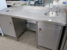 A s/steel Sink Unit with Splashback and doors to either side (W 180cm x D 70cm x H 96cm). Please