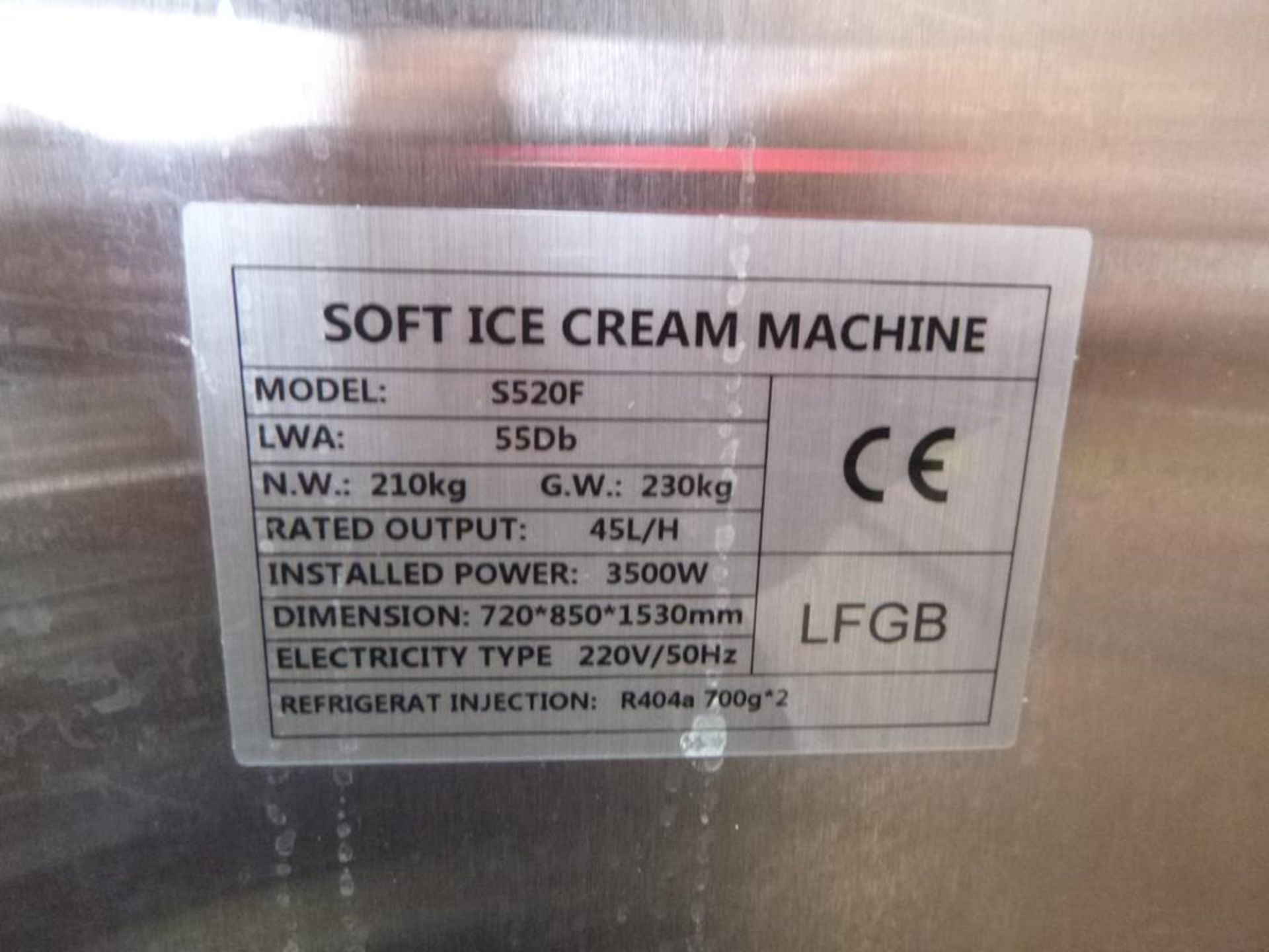 * A Used Proserve Soft Ice Cream Machine model S520F, Hopper: 12.5Ltr x 2, Cylinder: 2Ltr x 2, - Image 7 of 9