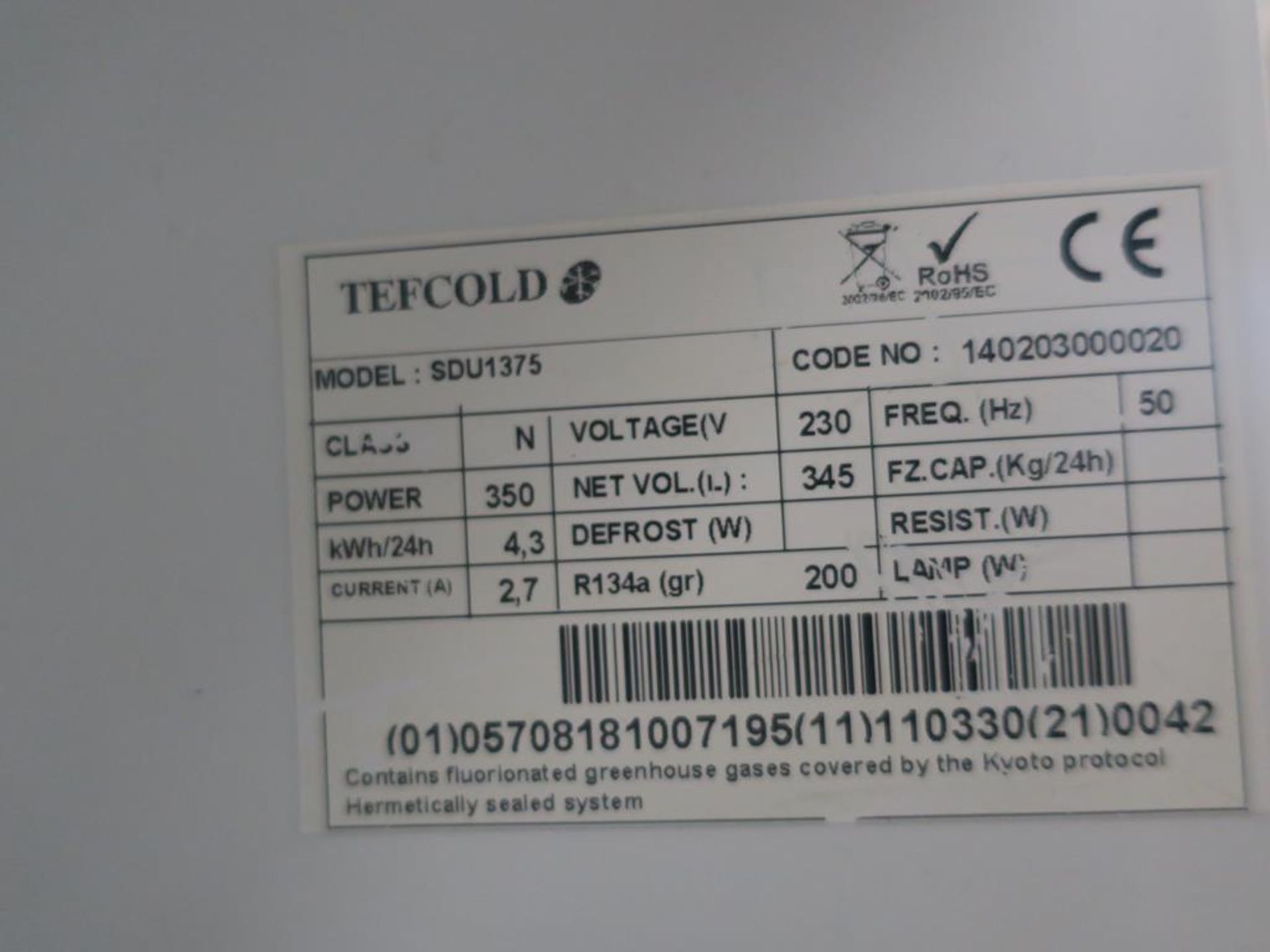 * A Tefcold Tall Fridge (model No SU1375). Please note there is a £5 plus VAT Lift Out Fee on this - Image 4 of 5