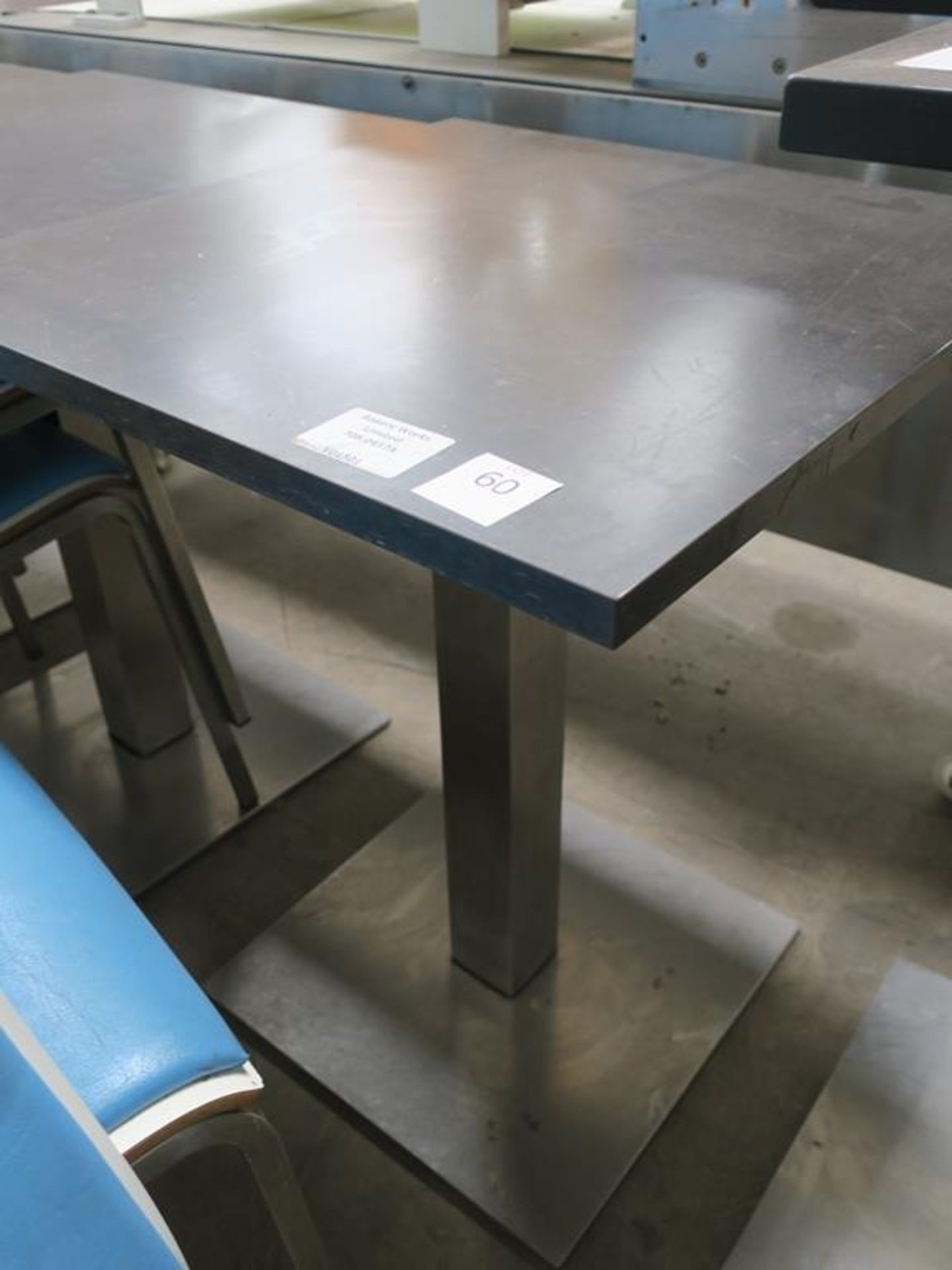 * 8 x Square Top tables with s/steel bases together with 17 x Curved Back Blue Chairs - Image 3 of 4