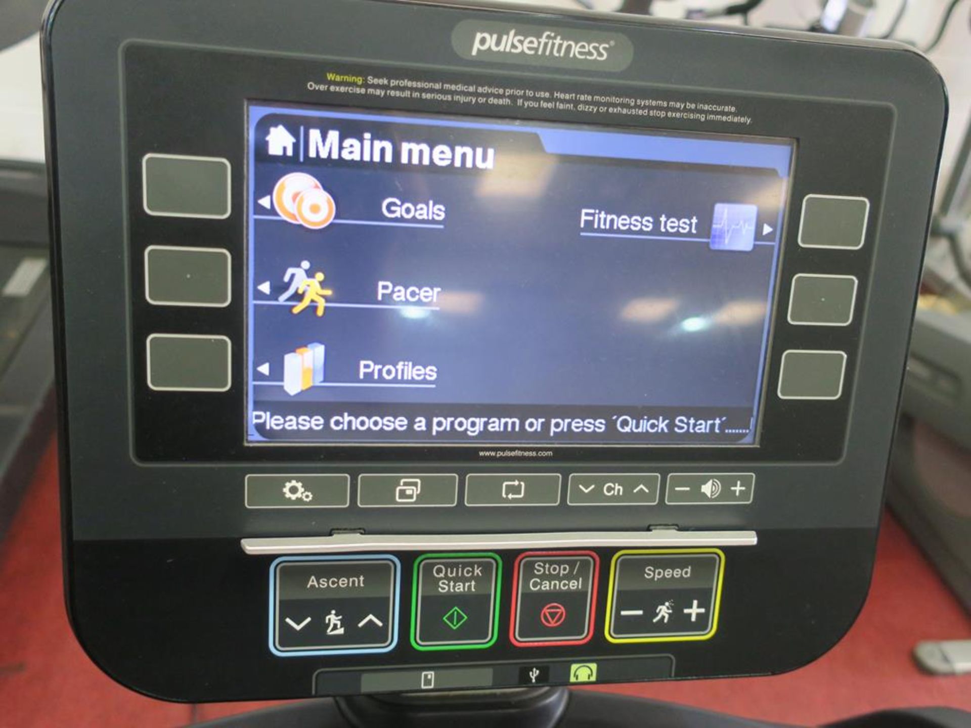 * A Pulse Fitness Model 260G Treadmill with interactive screen, heart rate monitors, cup holders, - Image 5 of 6