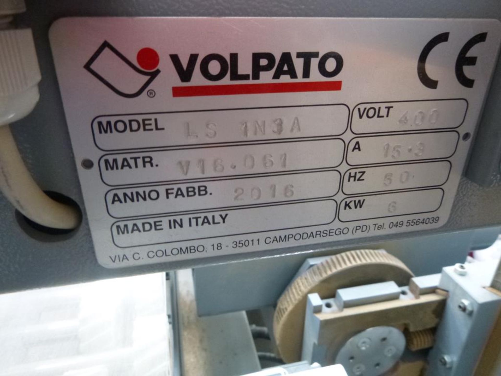 * Volpato LS1N Profile Sander. A 2016 Volpato Type LS1N-1-NA Profile Sander s/n V16-061-LS1N-1-NA - Image 5 of 8