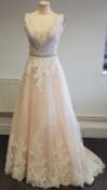 * Bonny by Bonny Birdal style Signature 731, size 6, Blush/White Wedding Dress (RRP £1,629.68)