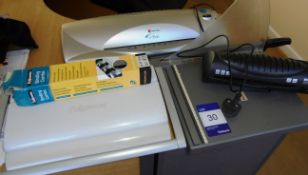 Rexel LP355HS laminator, Fellowes star 150 binder,