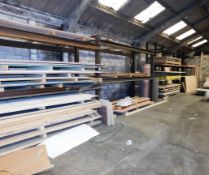 Large quantity of assorted sheets of wood, to 4 bays of racking (racking not included)