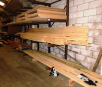 Large quantity of assorted soft and hard wood strips, sawn and unsawn, to 3 bays of racking (racking