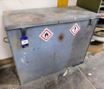 Steel chemical storage cabinet, approximately 4ft x 2ft, and contents including quantity of sacks of