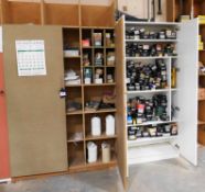 Large quantity of assorted fixings including screws, to 2 x cabinets, and shelving unit