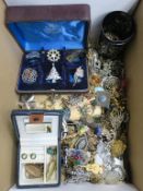 A lot to include Antique and later Costume Jewellery including Military Badges etc. (est £50-£90)