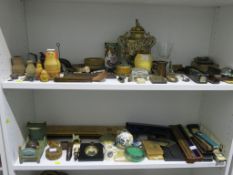 Two shelves to include a selection of mixed collectables featuring a Boxed Harrison Sovereign and