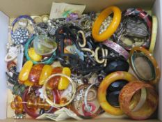 A lot to include Vintage Costume Jewellery including Amber Type Bracelets etc (est £50-£80)