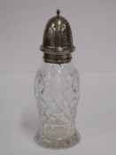 A Hallmarked Silver Sugar Caster (Top weighs approx 31g) with Glass Body (H19cm) (est £20-£40)