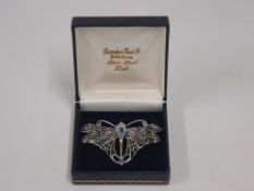 'Plique-A-Jour' Enamelled Ruby, Garnet and Aquamarine Set Butterfly Brooch (tests as silver) (