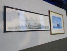 A Timothy O'Brien Print of Concorde and the Red Arrows in a Fly Past above the QE2, Signed by the
