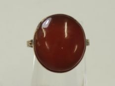 A Cornelian Set Ring with Victorian 3/4 Patterned Shank, Hallmarked 15ct Gold (Birmingham 1865) (