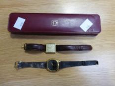 Two Vintage Omega Mens Wristwatches, both with Leather Straps and one boxed. Both with Quartz