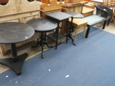 A black & glass top Coffee Table, a slatted light wood Table Lamp Stand and five pieces of black