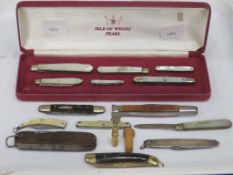 A lot to include Five Silver Fruit Knives, Miscellaneous Fruit and Pocket Knives, a Bone Seal etc (